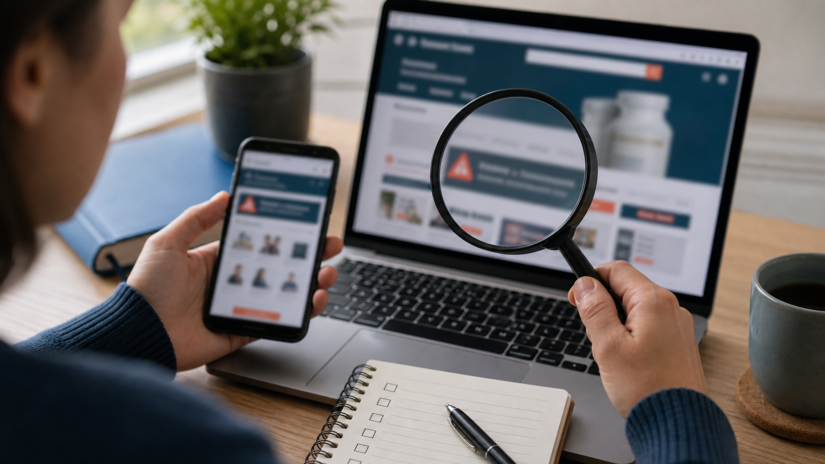 Illustration of cloned pharmacy websites and unsafe weight-loss sellers