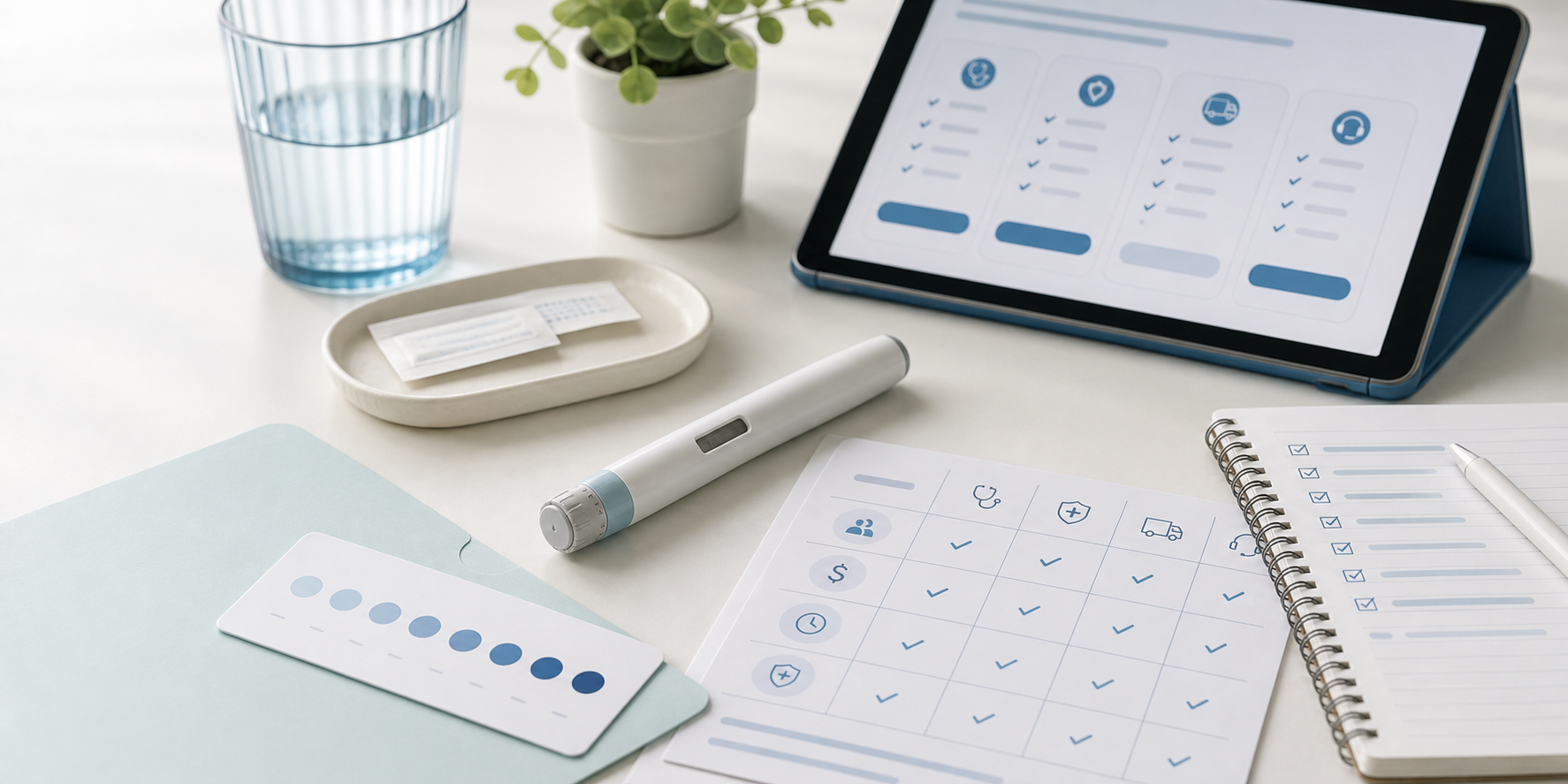 Semaglutide route notes and provider comparison details on a clean desk.