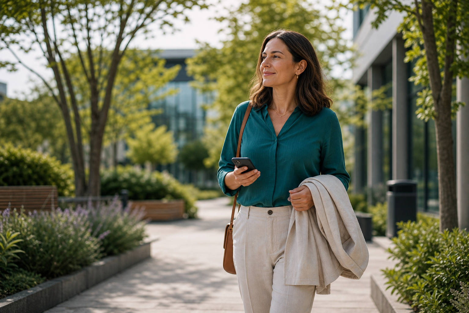 Person walking outdoors on a bright day as part of a healthy routine